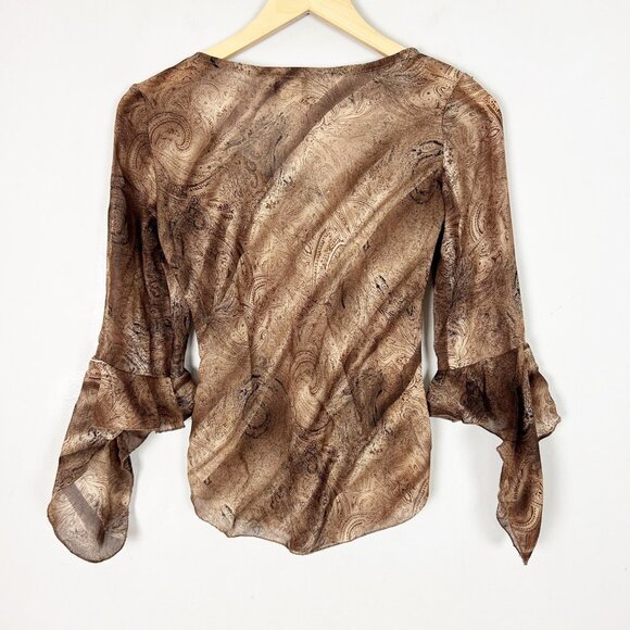 Y2K Forest Fairy Brown Patterned Top Boho Whimsical Size Small Women's - Picture 4 of 5